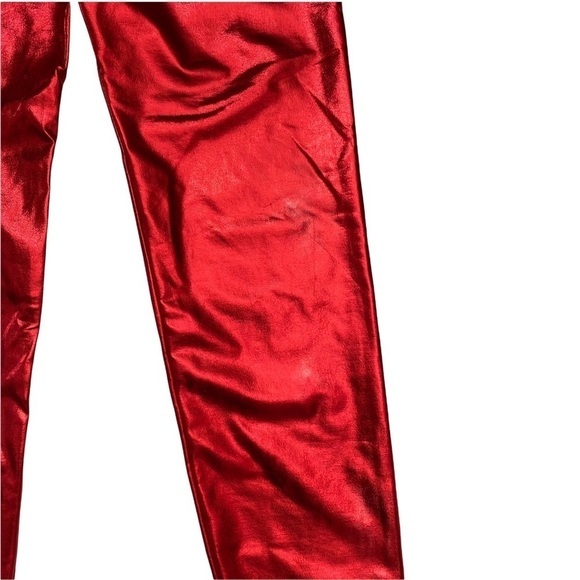 Zoe and Liv Red Shiny Metallic Lamé Spandex Leggings Sz Small - Picture 9 of 10